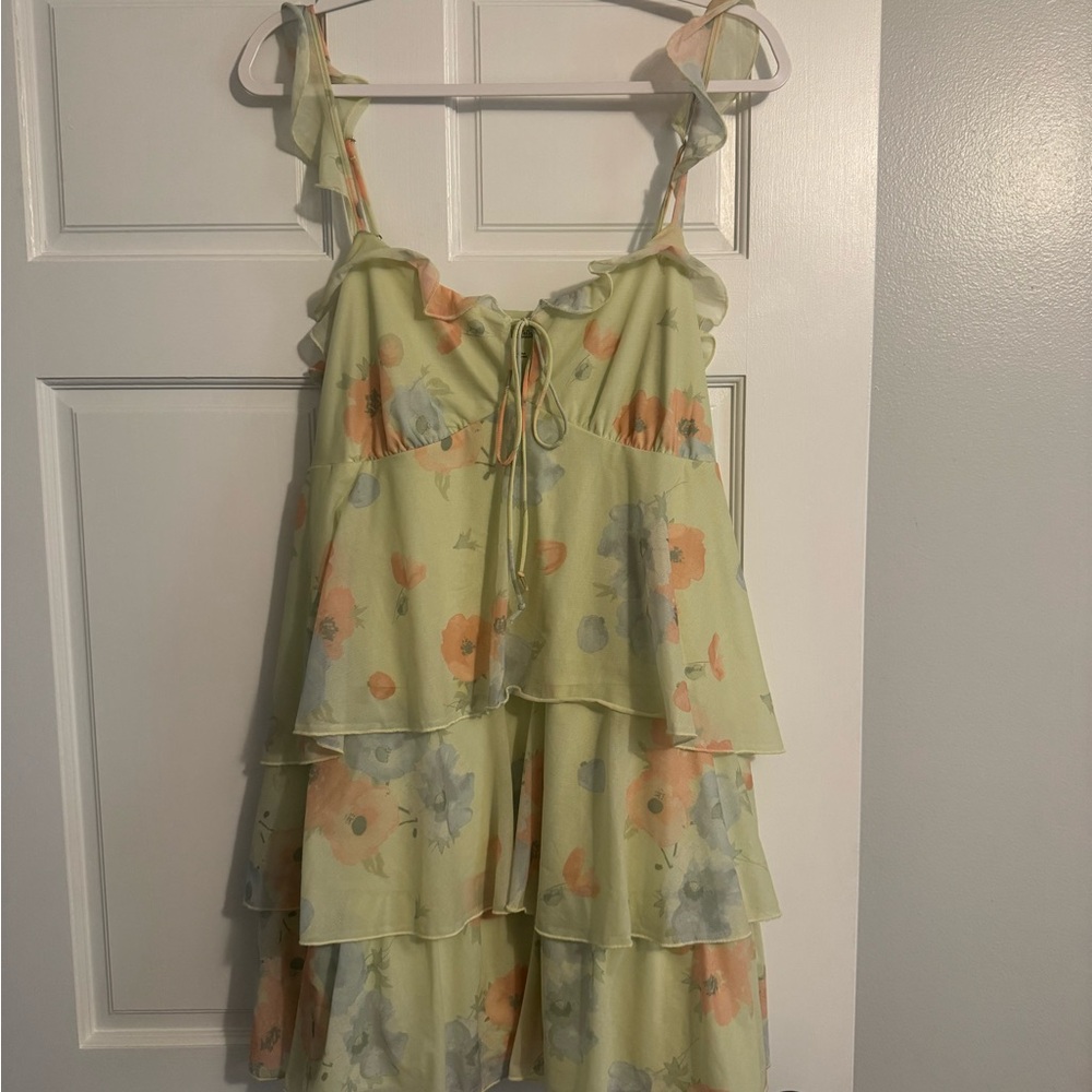 wild fable Pale Lime & Peach Tiered Ruffle-Strap Sundress